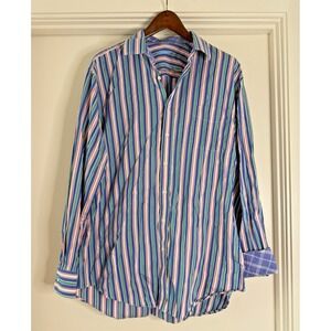 XXL Mens J. MCLAUGHLIN Multicolor Pin Stripe Button Up Cotton Dress Shirt Office